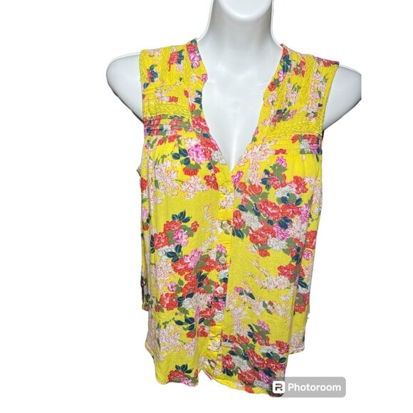Anthropologie Tops - Meadow Rue by Anthropologie Yellow Floral Button Down Tank Top size 6